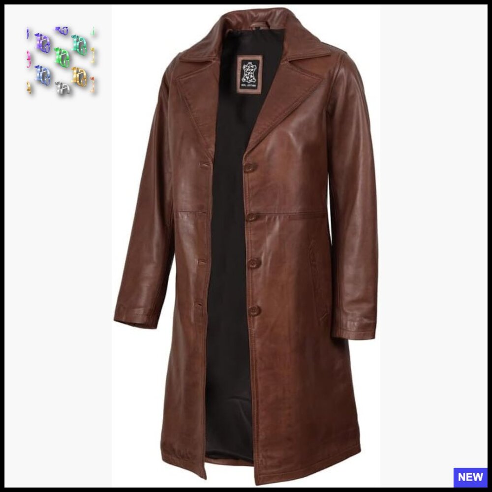 Lambskin Leather Car Coat Classic Trench Style Button Closure Pockets